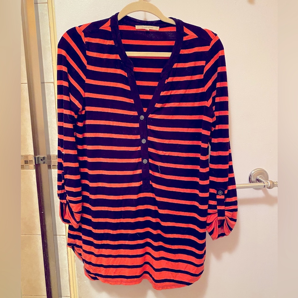 Super comfy soft stretchy striped women's henley shirt